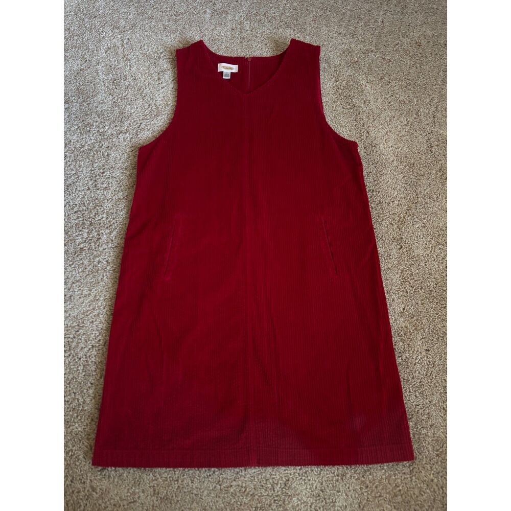 Vintage Talbots Jumper Dress Womens 14 Red Corduroy 100% Cotton Pinafore 90s